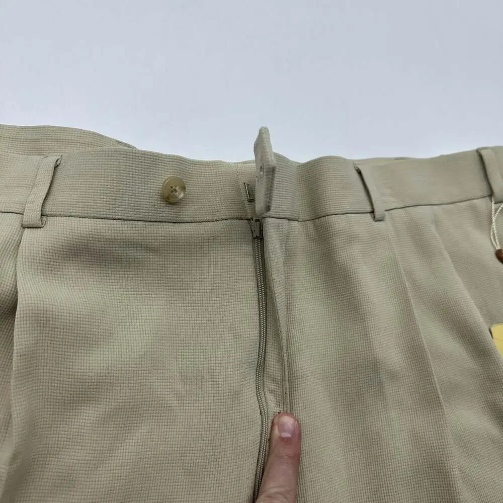 Coconut Grove Mens Size 42 Unfinished Hem Beige 100% Silk Pleated Suit Pants NWT